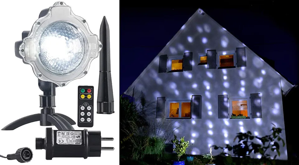 Lunartec Licht-Dekoration Schnee-Projektor LED-Kugellampe weiß IP44