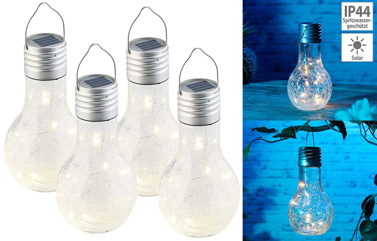 Lunartec Leuchtmittel Solar-Glühbirne Crackle warmweiß 4er-Set