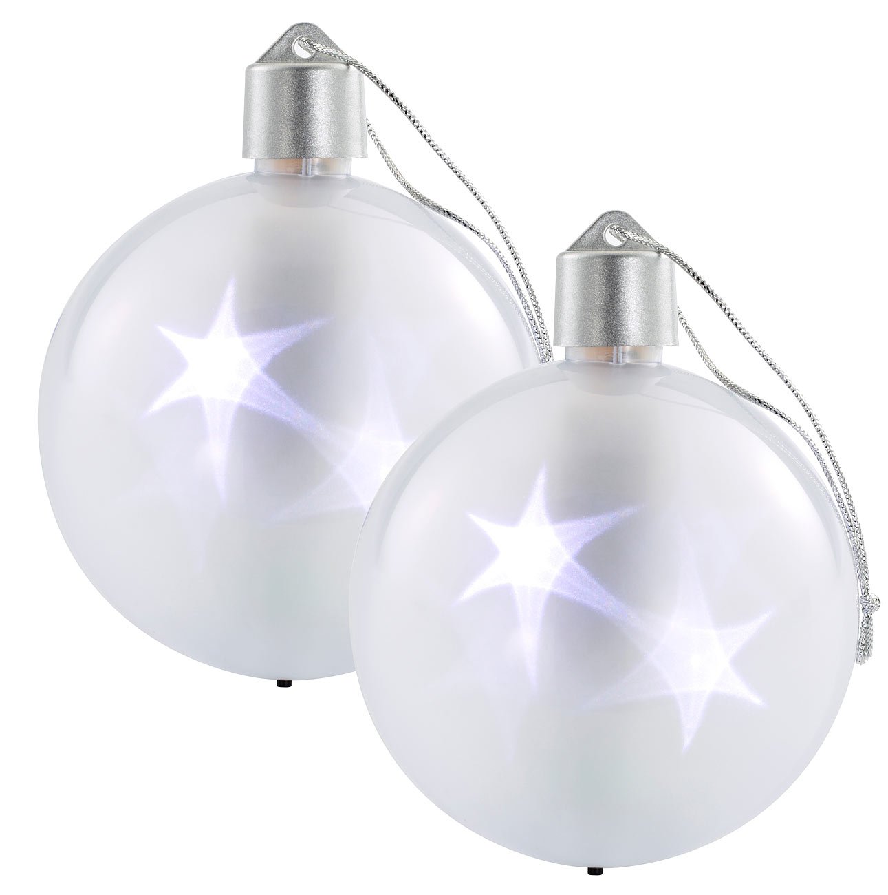 Lunartec Licht-Dekoration LED-Weihnachtskugeln 2er-Set weiß 3D