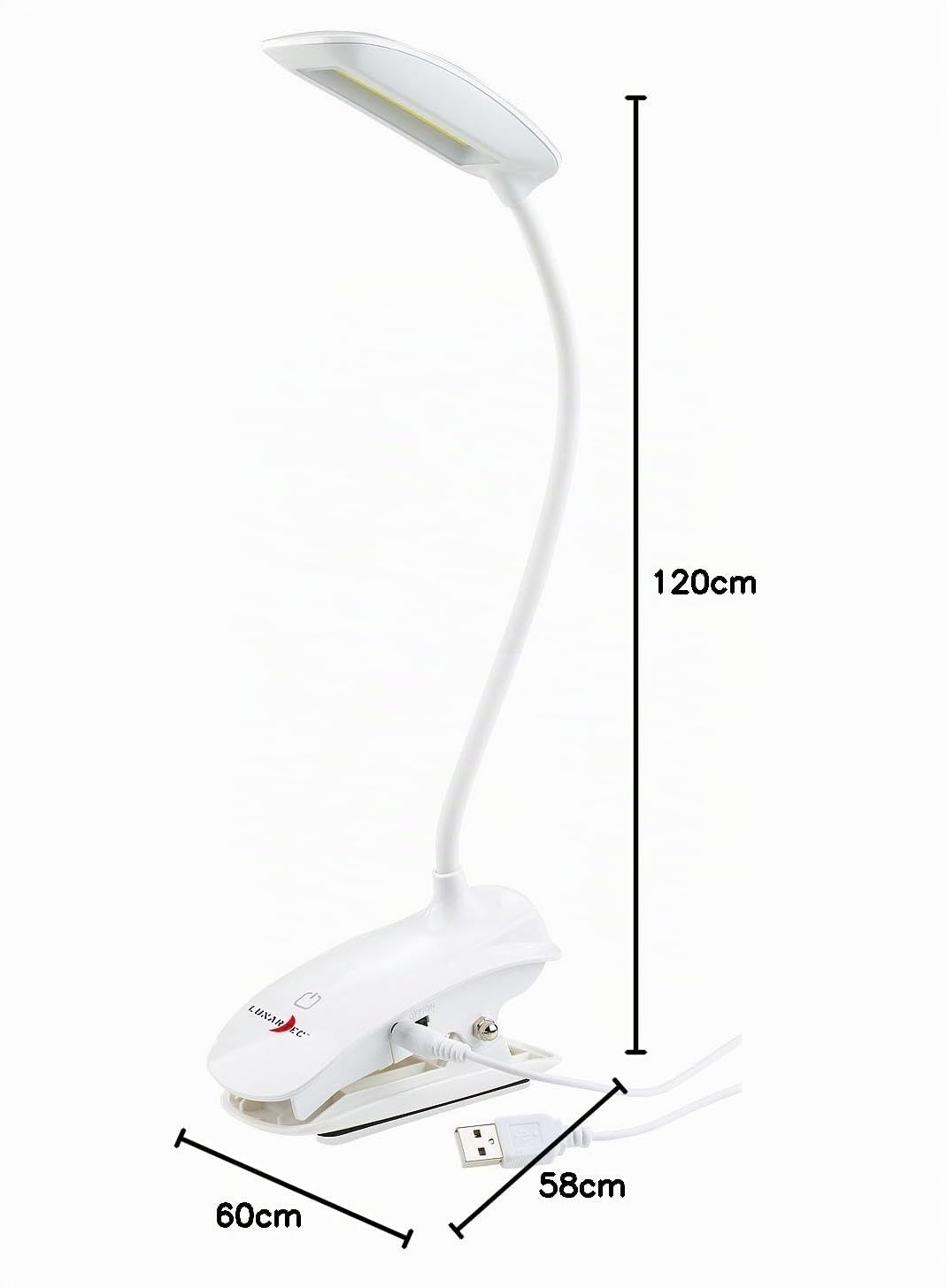 Lunartec Klemmleselampe Akku Schwanenhals 3W COB-LED USB