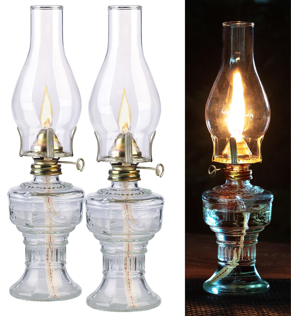 Lunartec Taschenlampen 2er Petroleum-Sturmlaterne 32 cm Glas