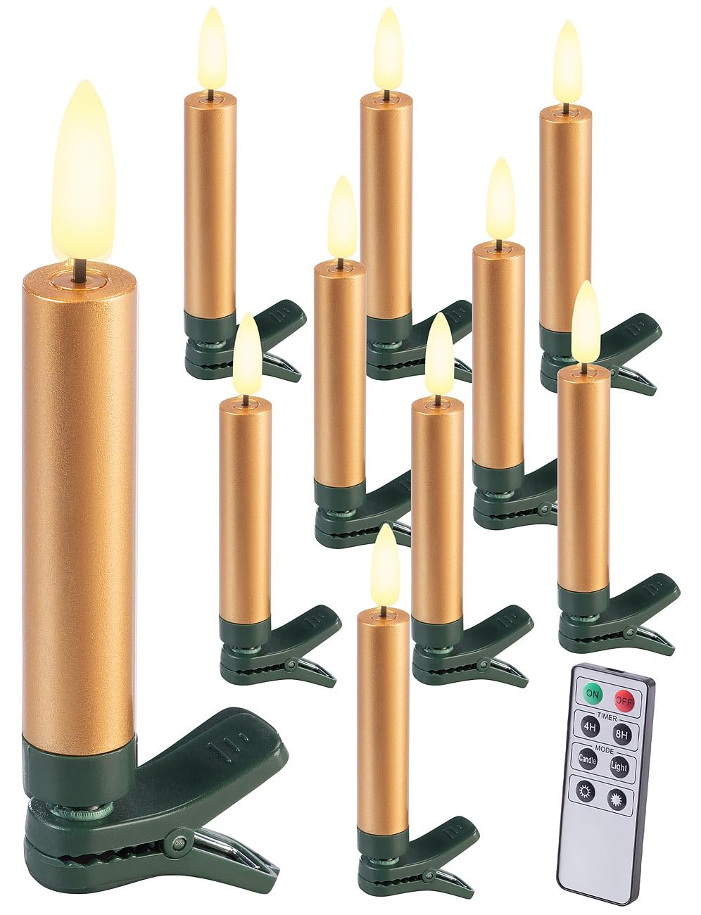 Lunartec Licht-Dekoration LED-Weihnachtskerzen 10er-Set Gold Timer