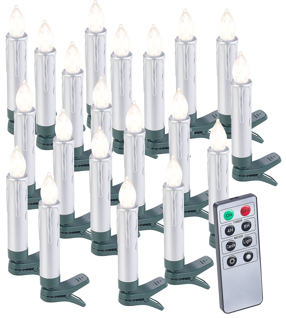 Lunartec Licht-Dekoration LED-Christbaumkerzen 20er silber