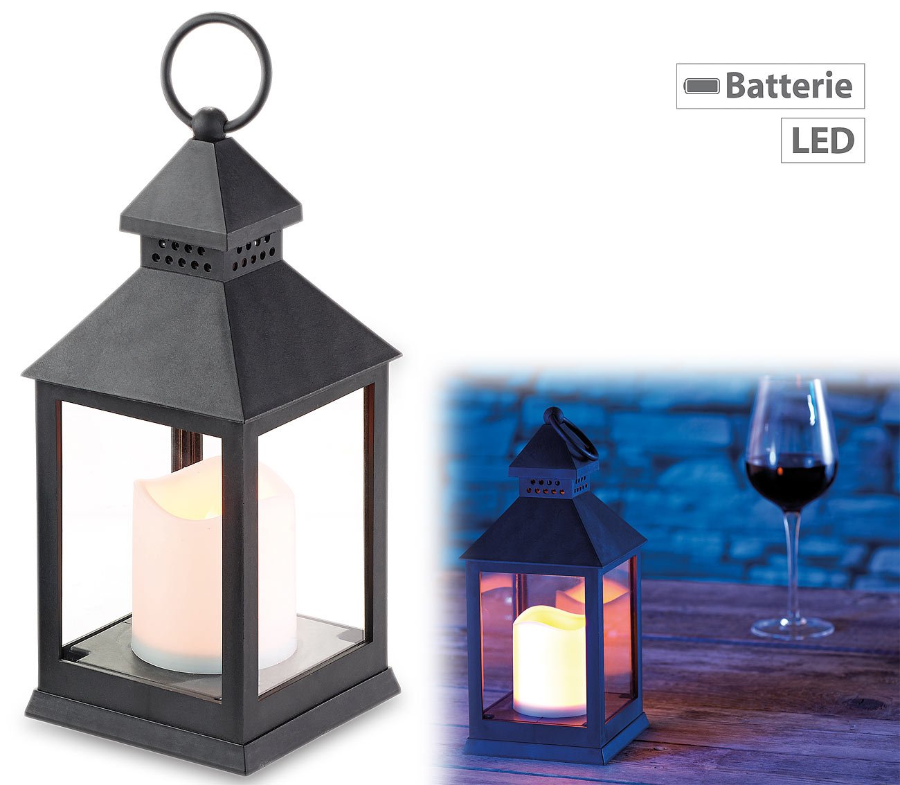 Lunartec Licht-Dekoration Sturmlaterne LED Timer 2er-Pack schwarz