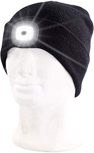 Lunartec Taschenlampen LED-Strickmütze schwarz USB 8 LEDs