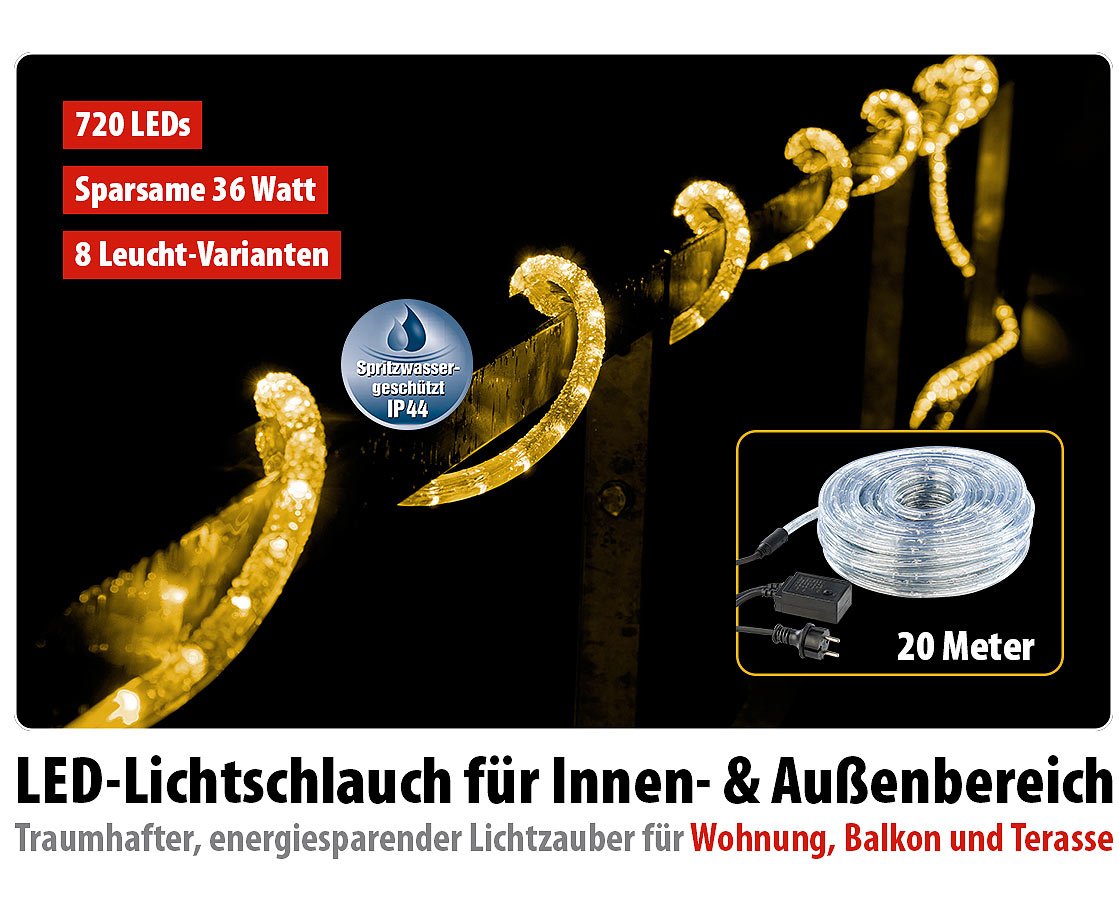 Lunartec Licht-Dekoration LED Lichtschlauch 20 m 720 LEDs