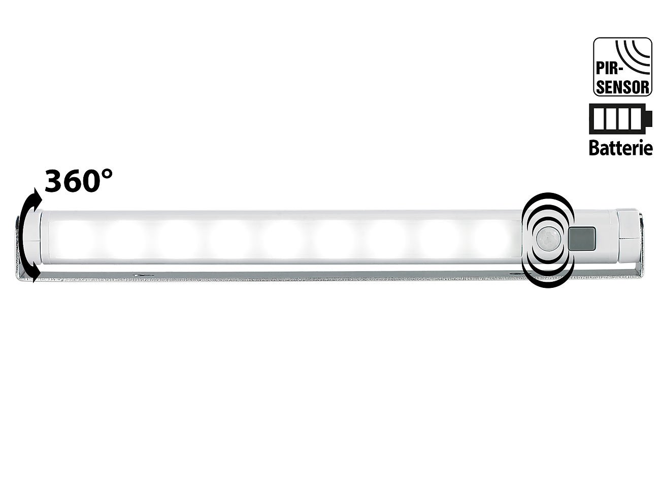 Lunartec Innenbeleuchtung Lichtleiste 9 LEDs mit Bewegungsmelder