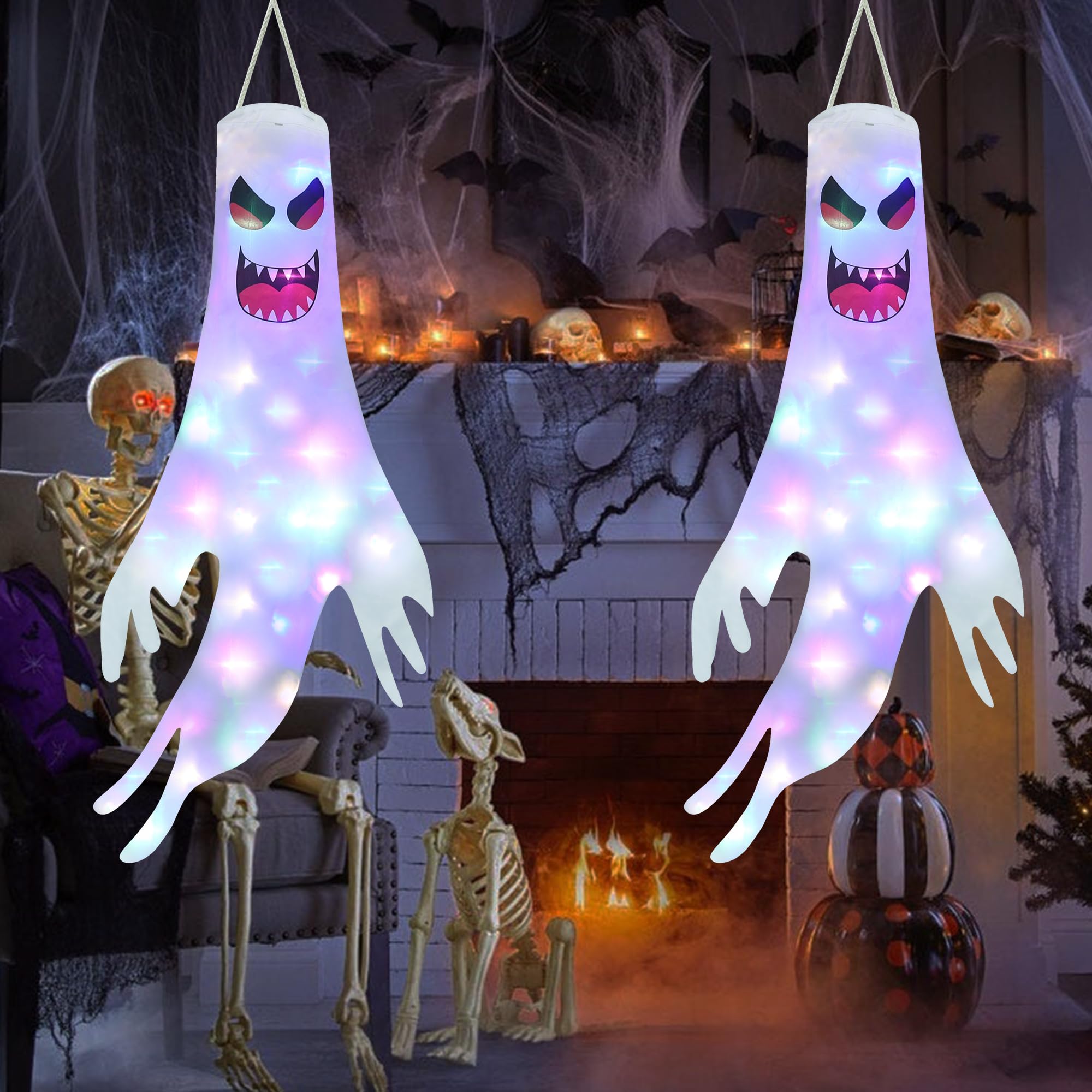 Qedertek Lighting Halloween-Geister Windsack 120cm 2er-Set LED