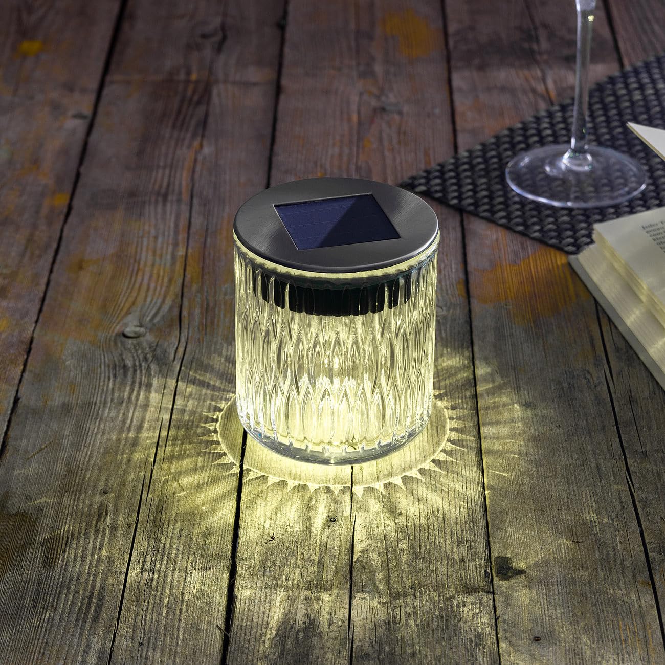 Lunartec Außenbeleuchtung Solar-Windlicht Echtglas warmweiß 2er-Set