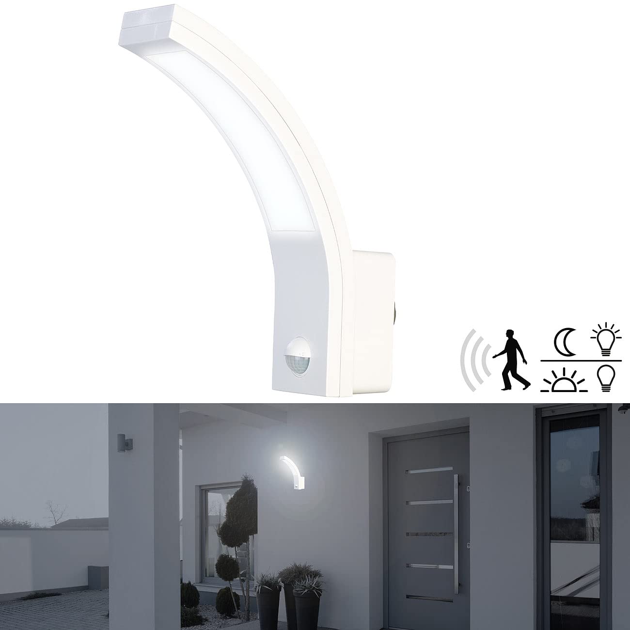 Lunartec Außenbeleuchtung LED-Wandleuchte 1100 lm weiß Sensor