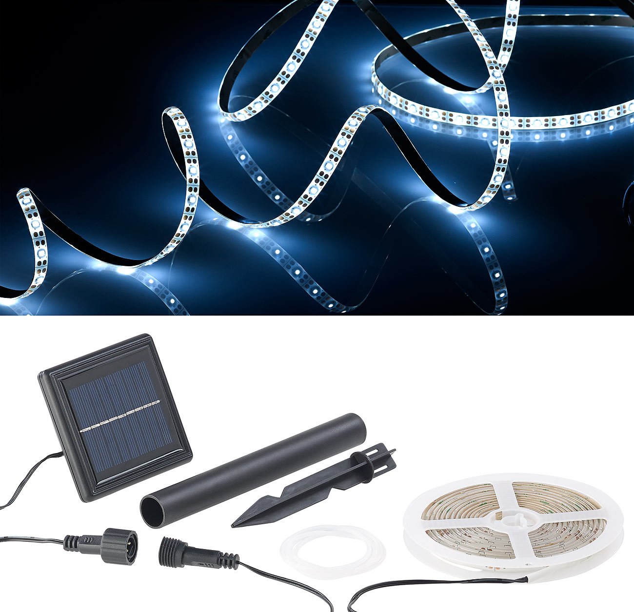Lunartec Solar-LED-Streifen 3m 180 LEDs tageslichtweiß IP65