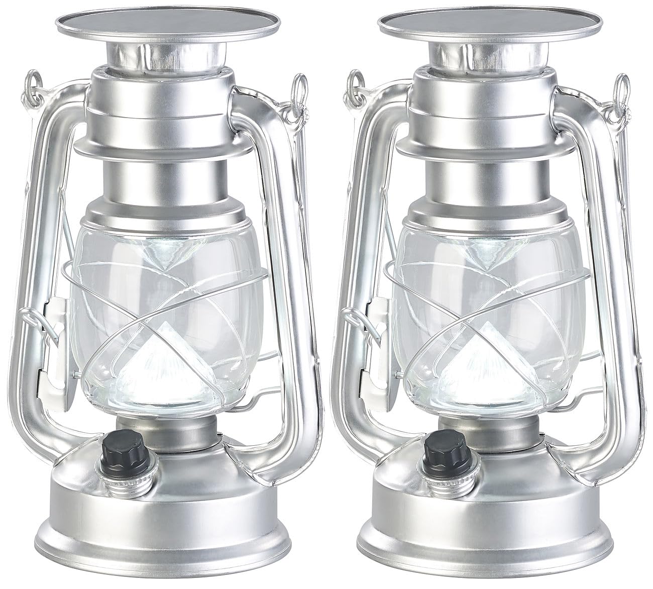 Lunartec Aussenbeleuchtung Solar-Laterne LED 200lm silbern 2er-Set