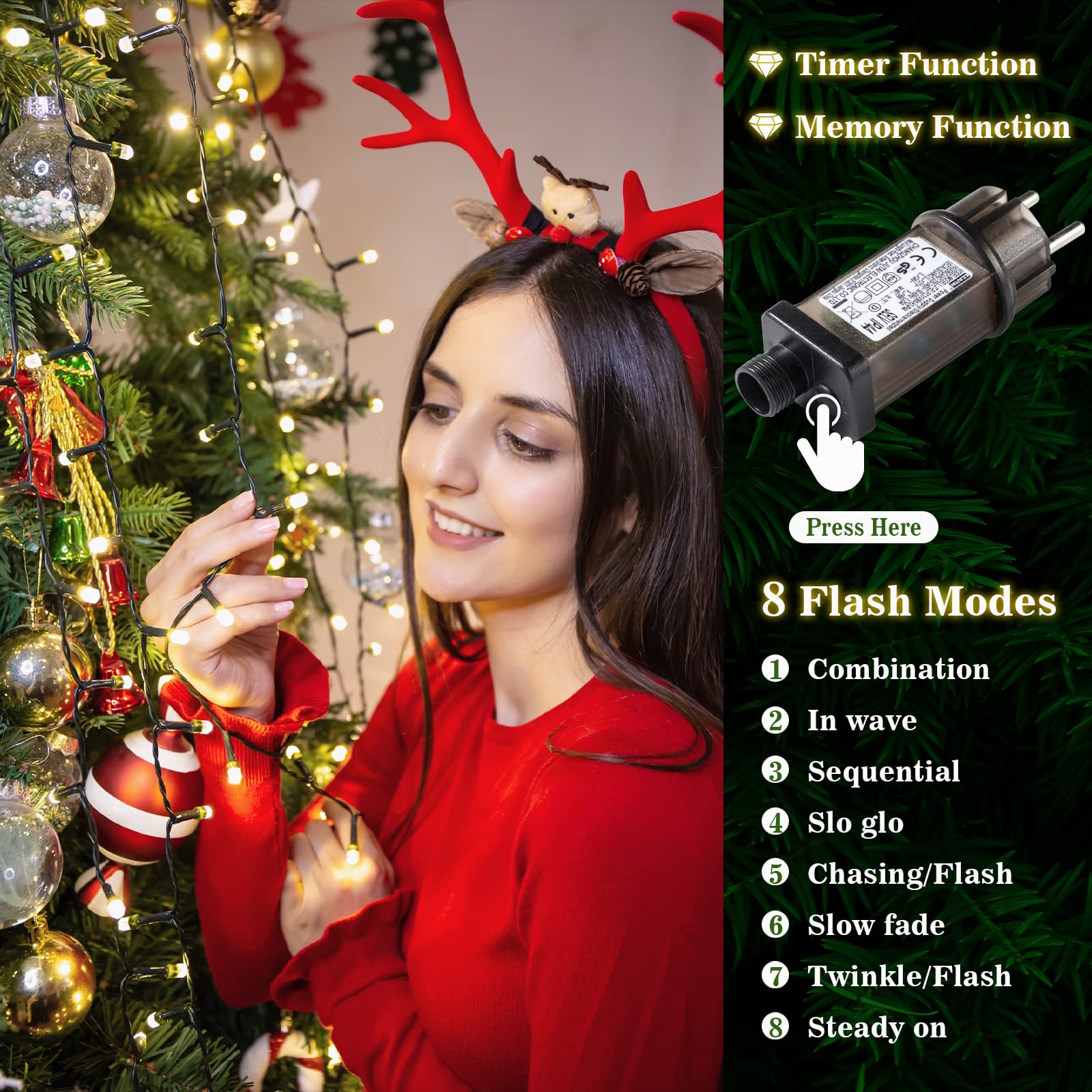 elktry Weihnachtsbaum Lichterkette Ring 400 LED warmweiß 2M