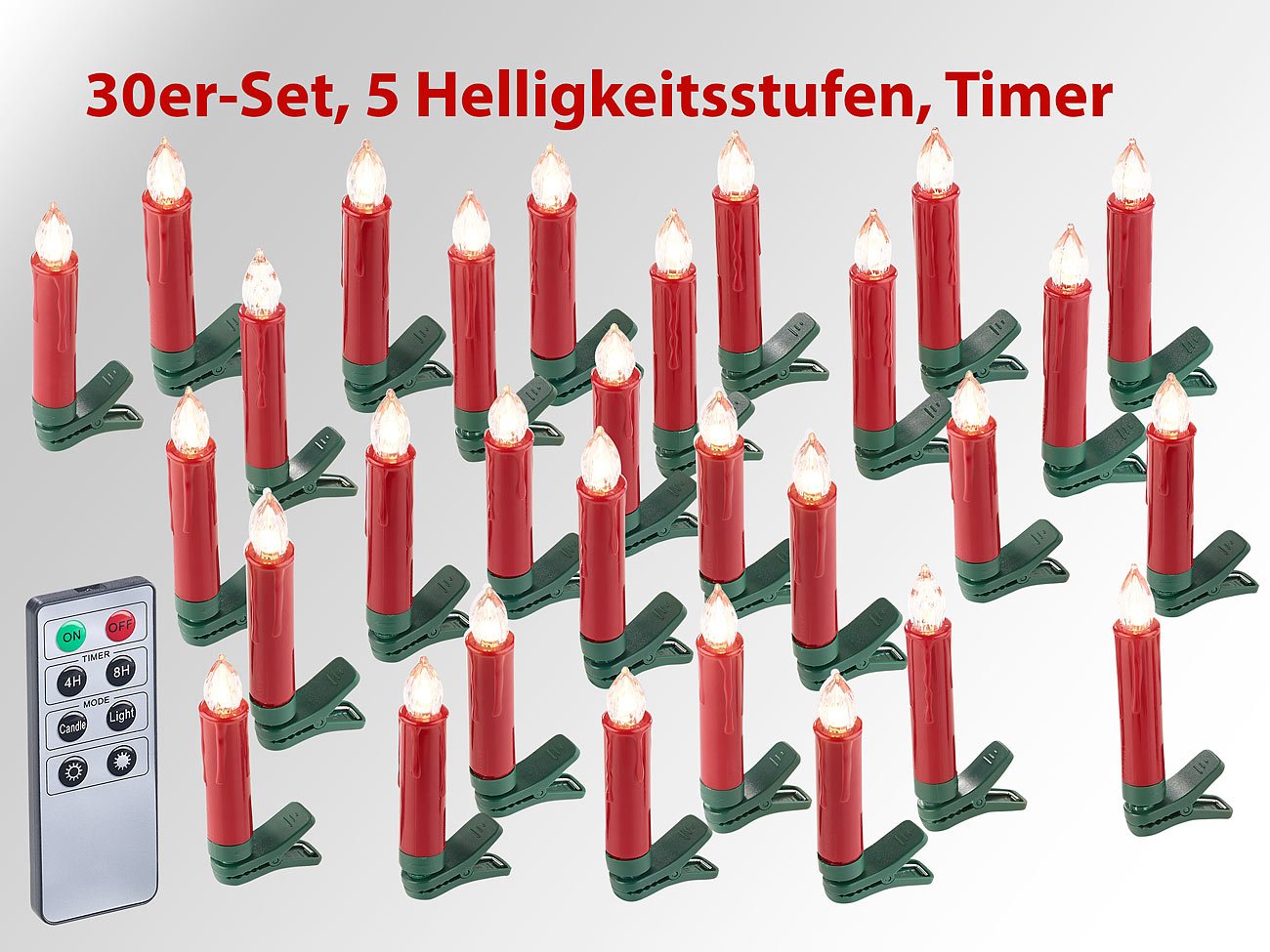Lunartec Weihnachtskerzen LED-Christbaumkerzen 30er rot