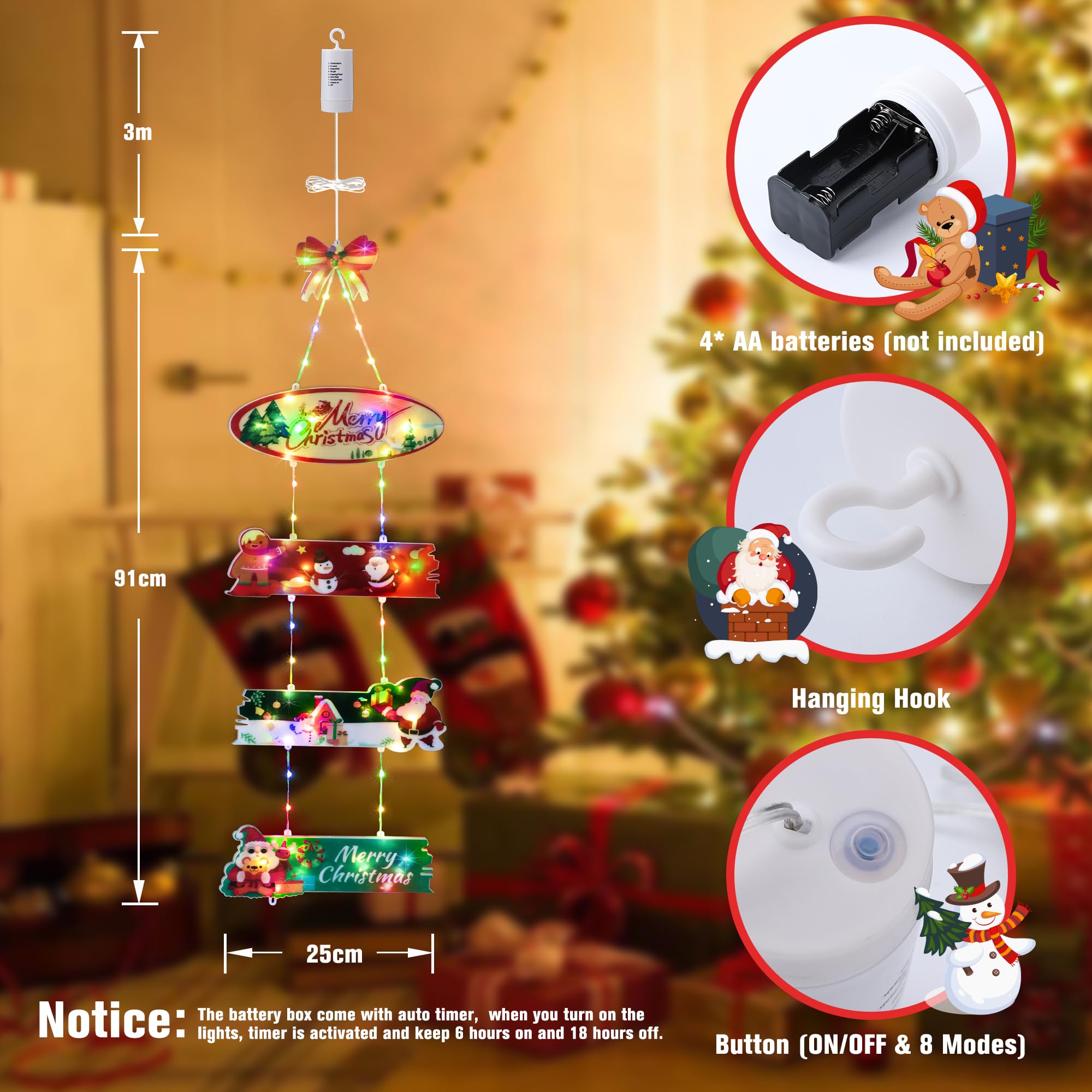 Qedertek Lighting 72 LED Weihnachtskranz Bunt mit Timer