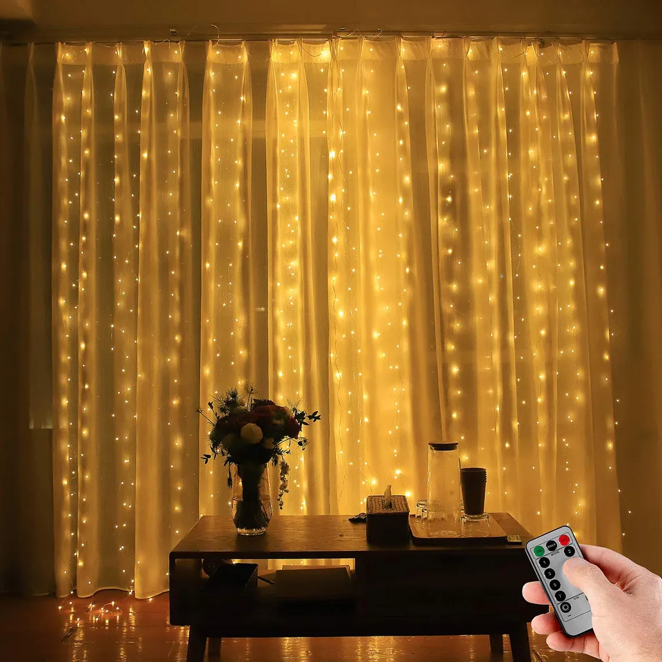 Lunartec Licht-Dekoration LED Lichtervorhang 3x3m warmweiß 300 LED