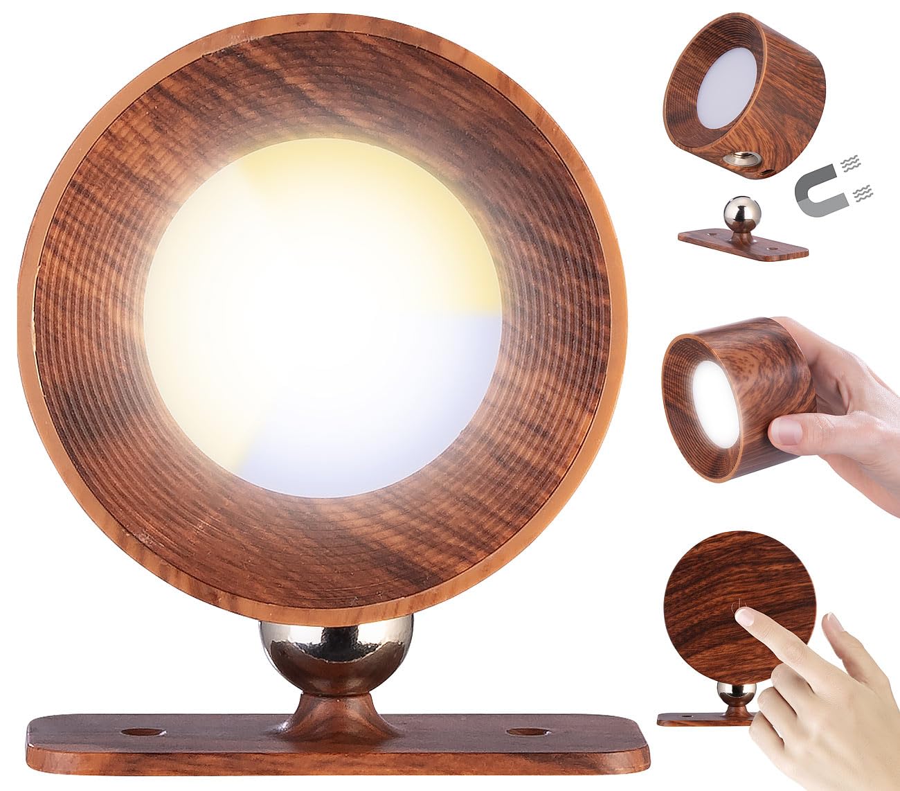 Lunartec Innenbeleuchtung LED-Wandlampe 2er-Set Walnuss dimmbar