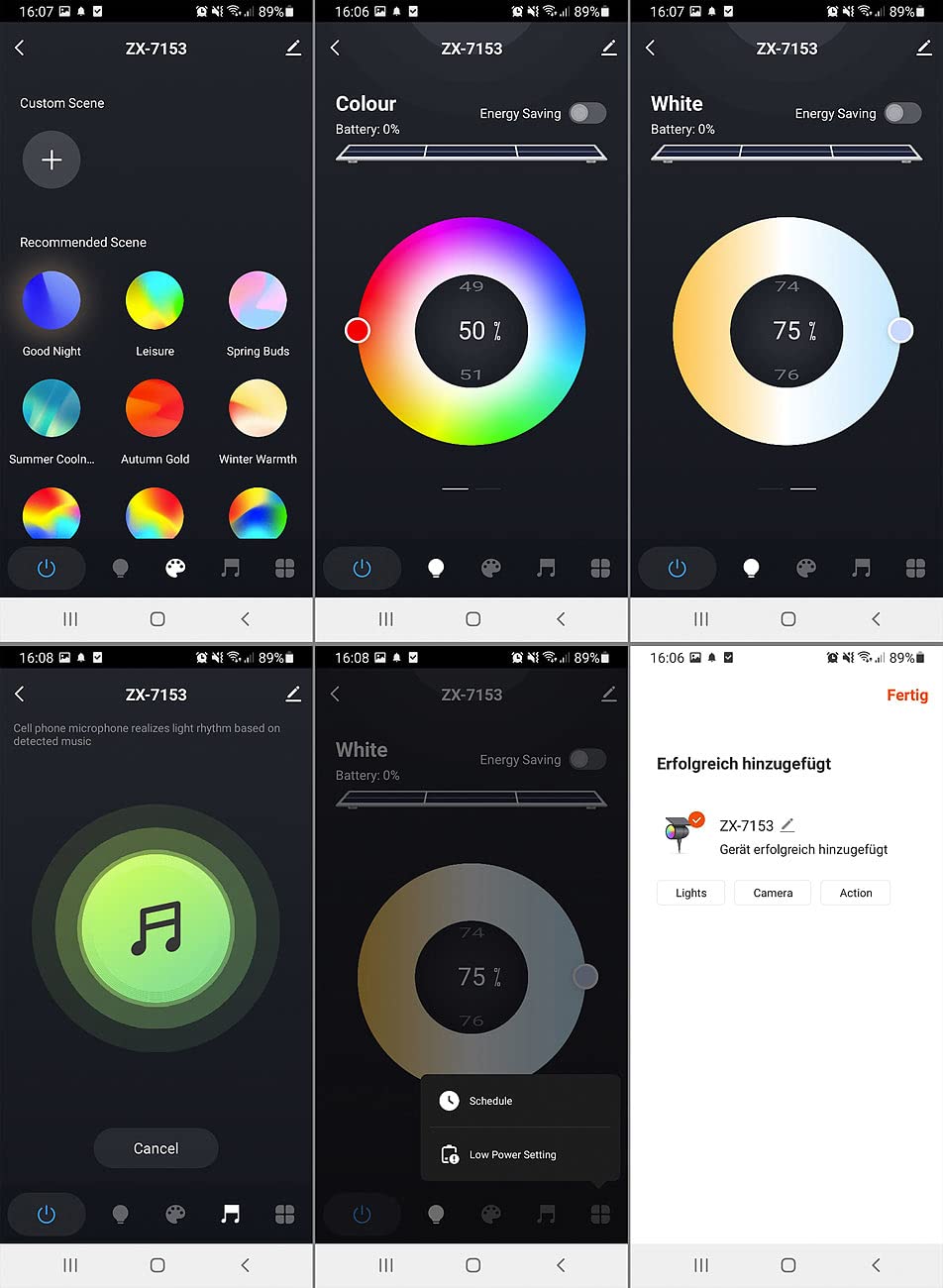 Lunartec Außenbeleuchtung Solar-Laterne App 4er-Set RGB