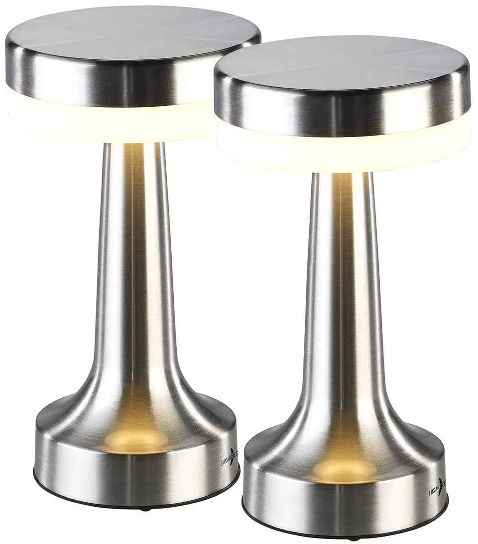 Lunartec Innenbeleuchtung LED-Akku-Tischleuchte 2er-Set silbern 4000K