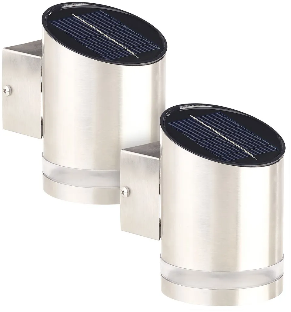 Lunartec Außenbeleuchtung Solar-Wandleuchte Edelstahl 2er-Set IP44
