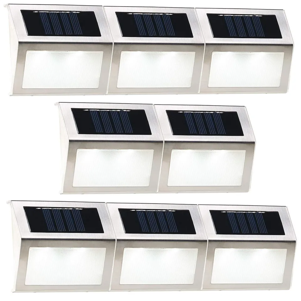 Lunartec Außenbeleuchtung Solar-Wandleuchte 8er-Set Edelstahl