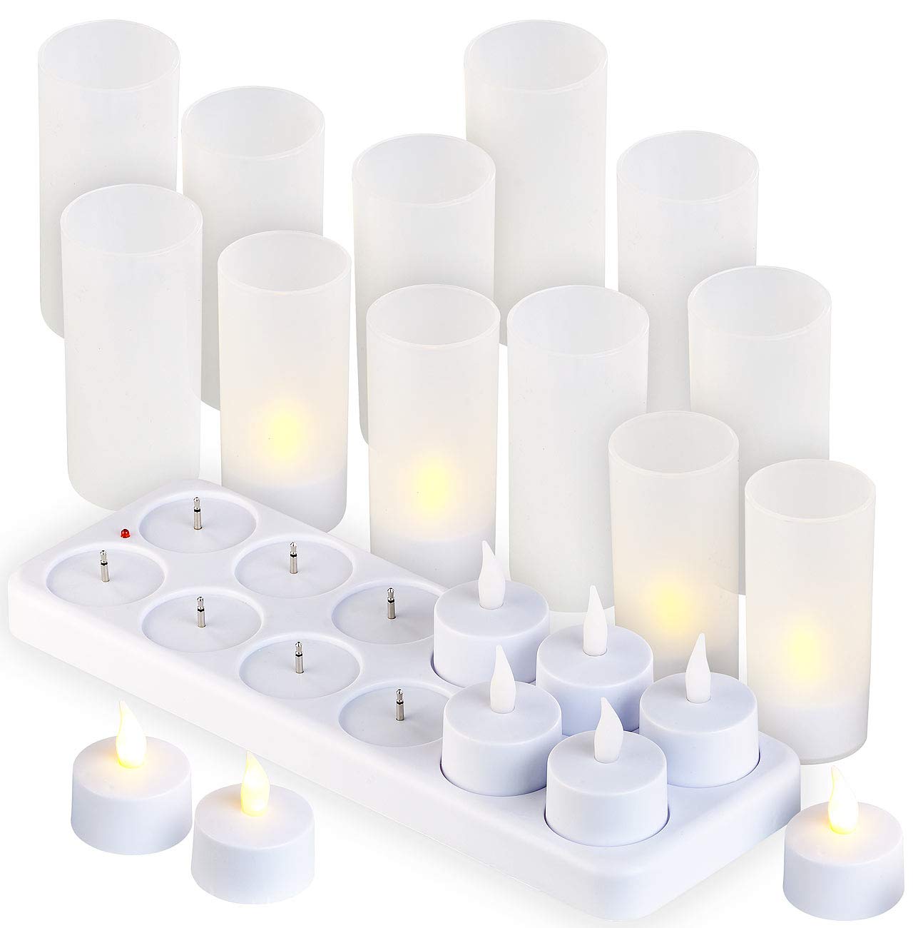 Lunartec Licht-Dekoration LED Kerzen aufladbar 12er-Set warmweiß