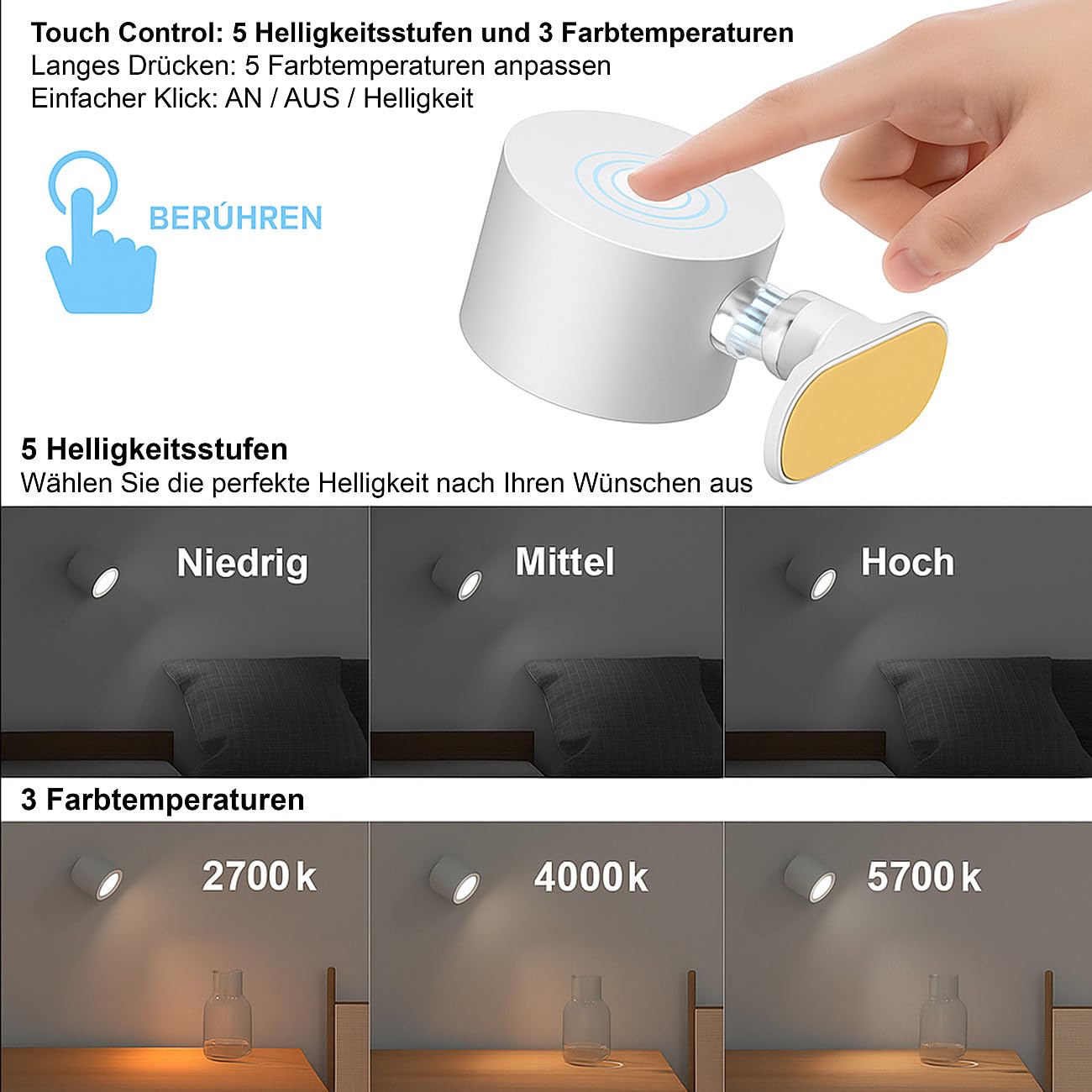 Lunartec Innenbeleuchtung 2er-Set Akku-Magnet-Leuchte 160 Lumen