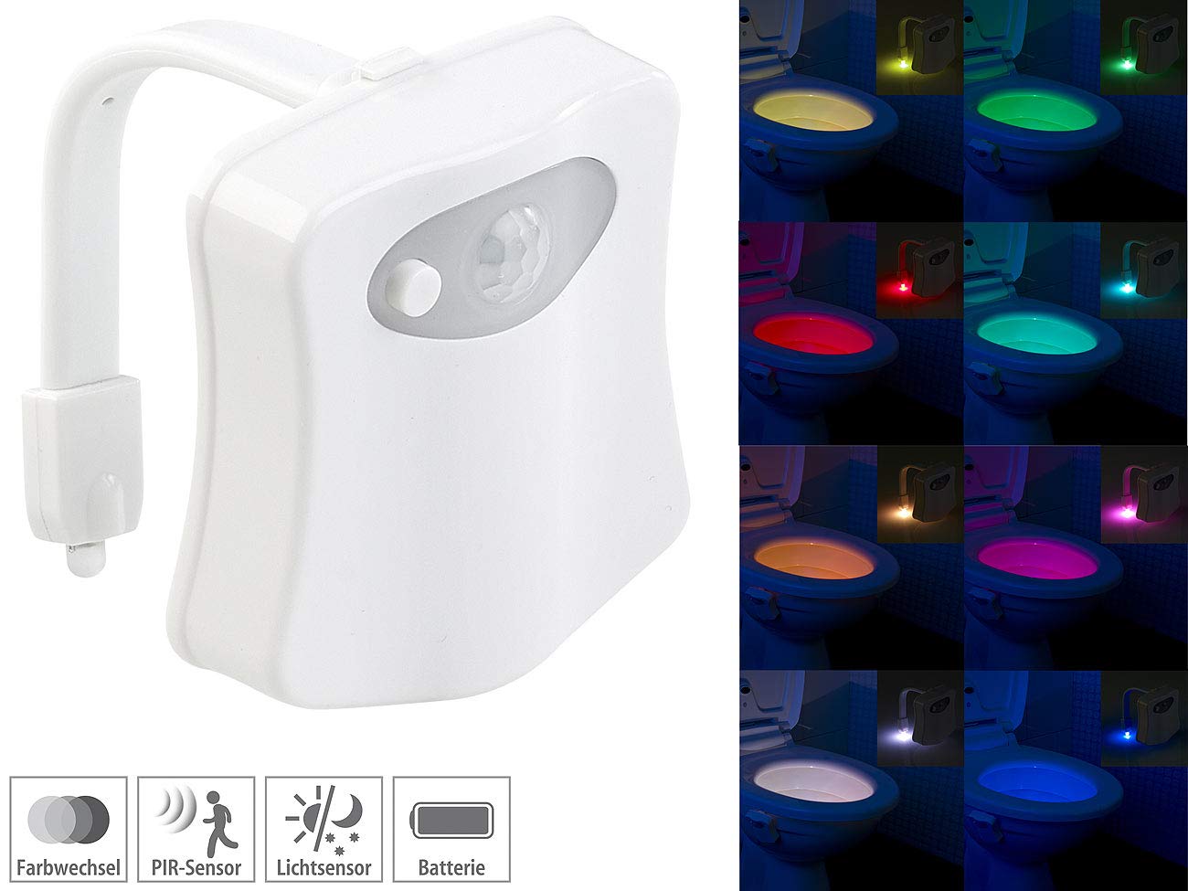 Lunartec WC Licht LED Toilettenlicht mit Bewegungsmelder 16 Farben