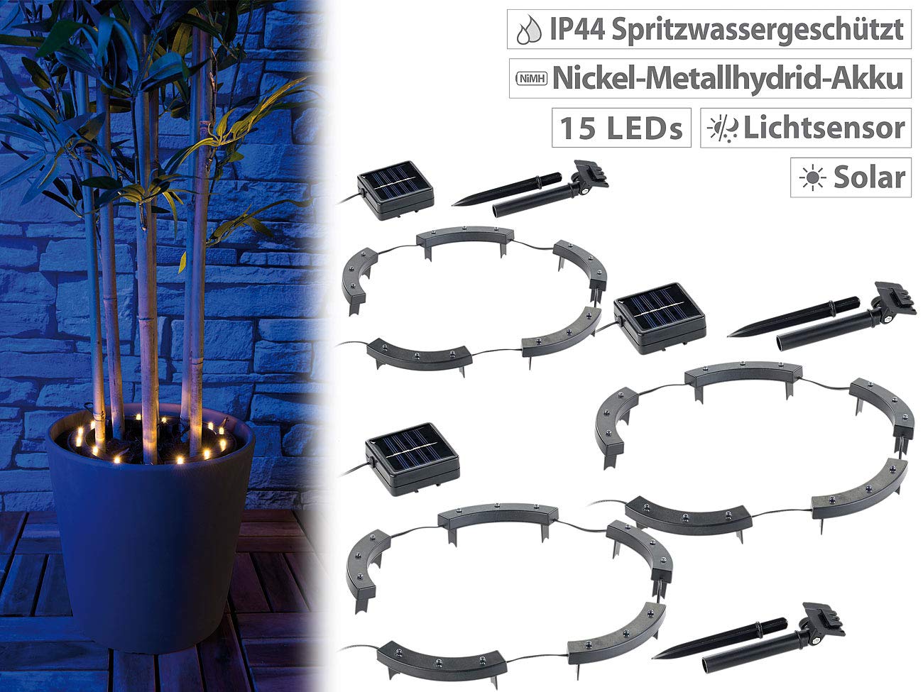 Lunartec Außenbeleuchtung Solar-Blumenlicht 15 LEDs 3er-Set