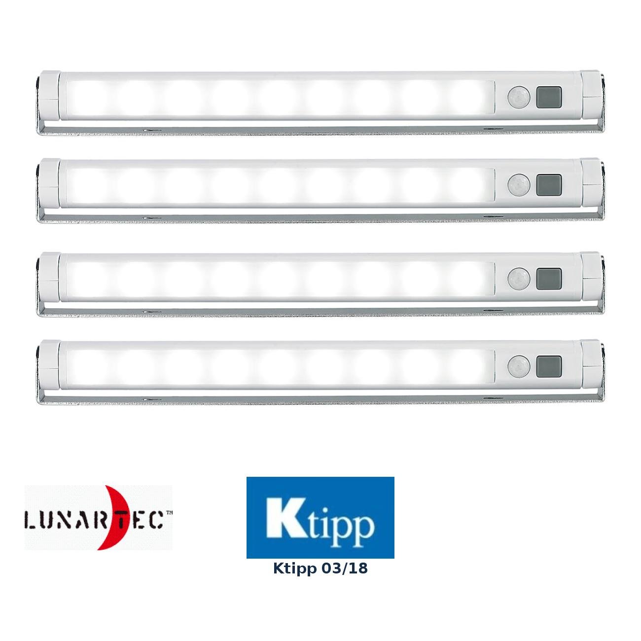 Lunartec Lichtleiste Batterie 4er-Set PIR tageslichtweiß