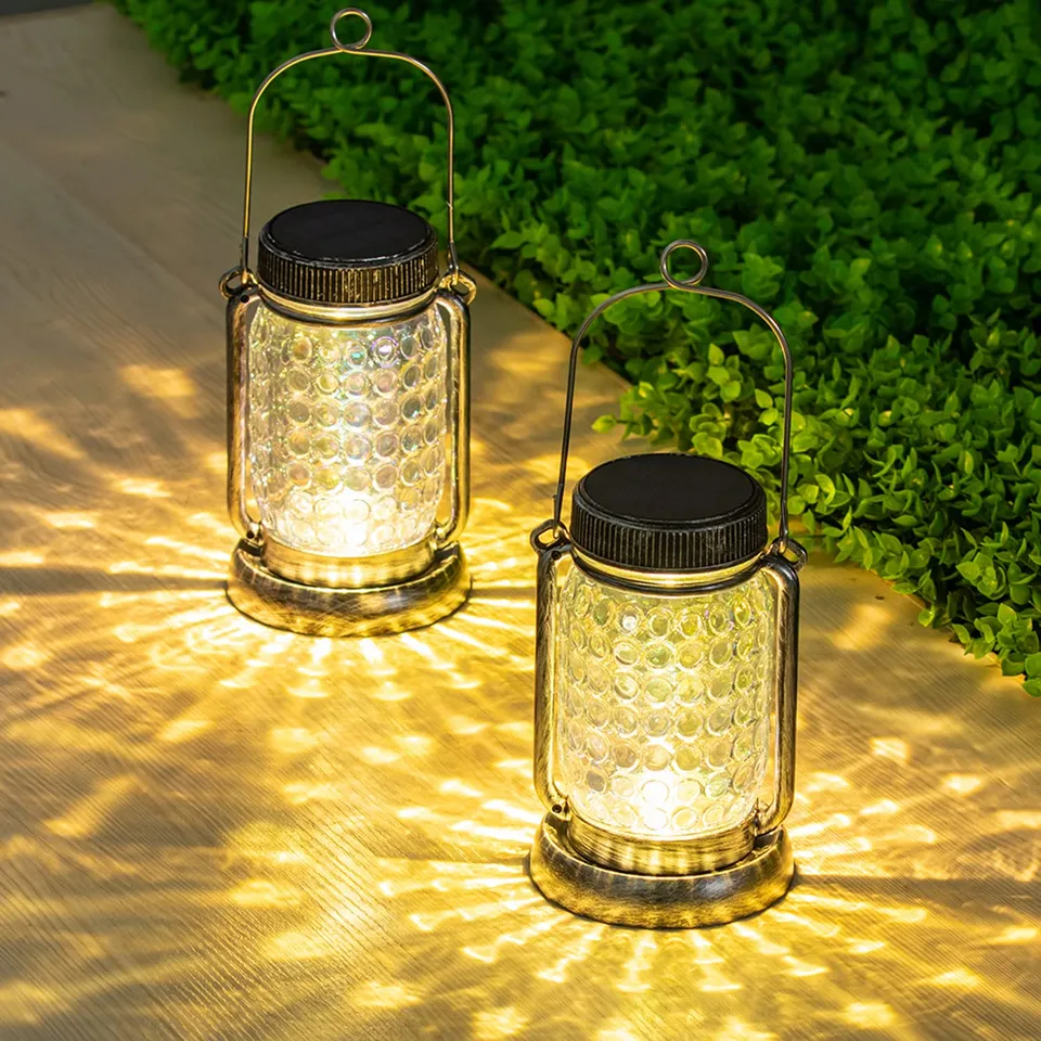 Bxroiu Solar Laterne Glas warmweiß 2er-Set mit Erdspieß