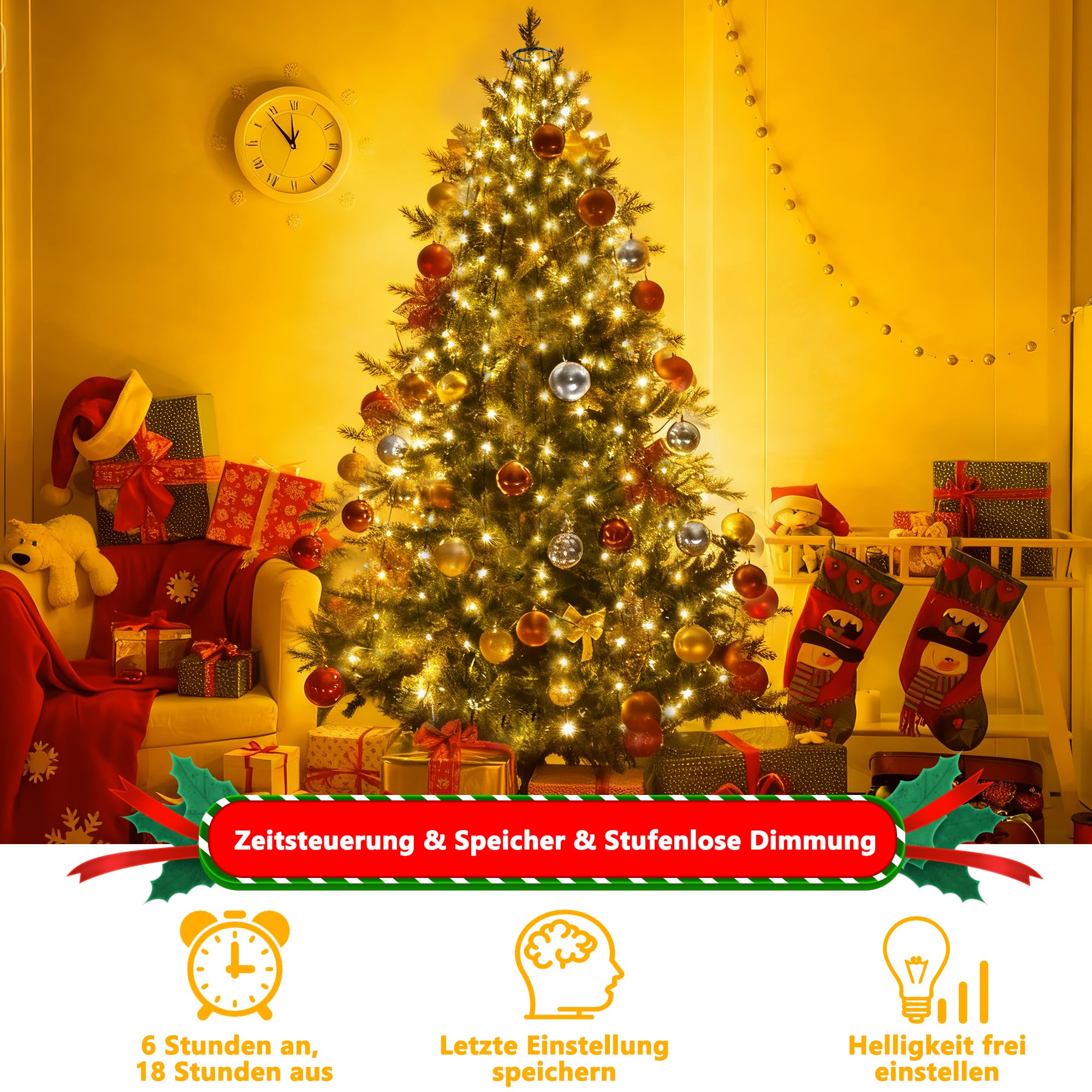 Qedertek Lighting 240 LED Christbaumbeleuchtung warmweiß 2,4m
