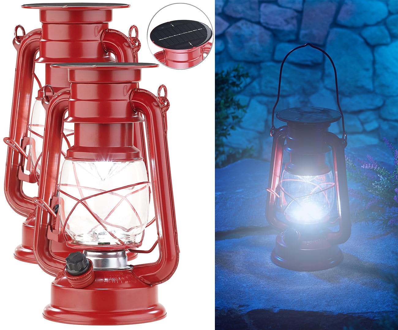 Lunartec Außenbeleuchtung Solar-Laterne 2er 23cm rot 40lm