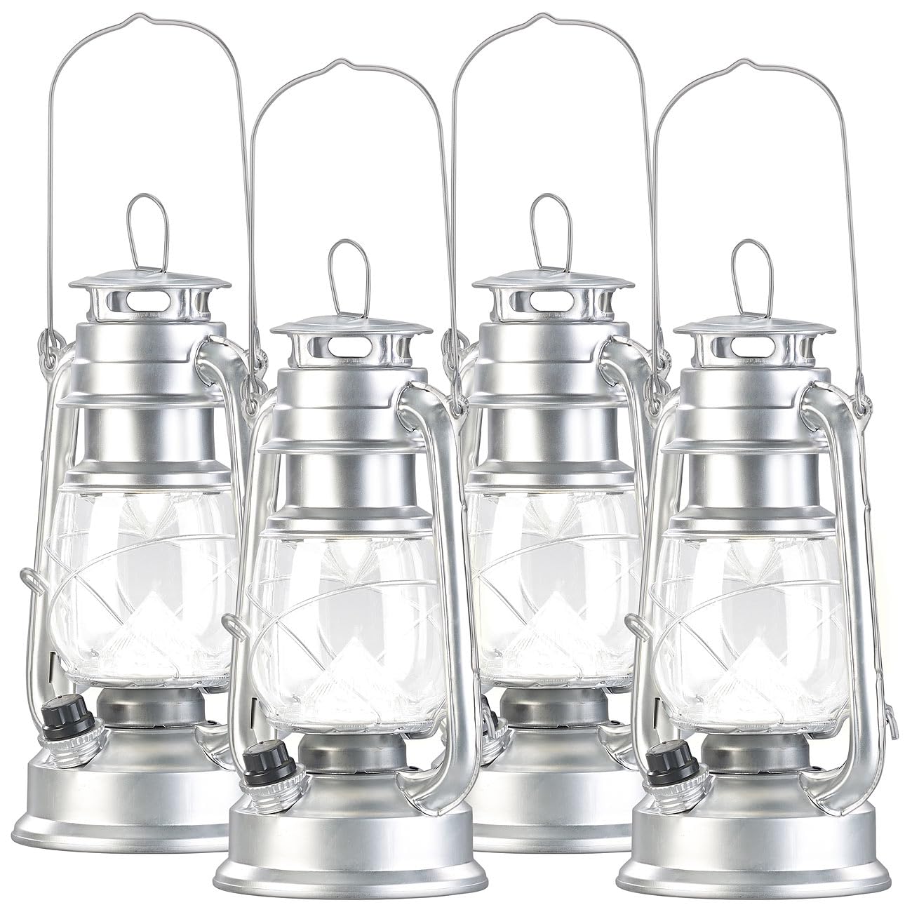 Lunartec Taschenlampen LED-Sturmlaterne Akku 4er-Set silbern tageslichtweiß