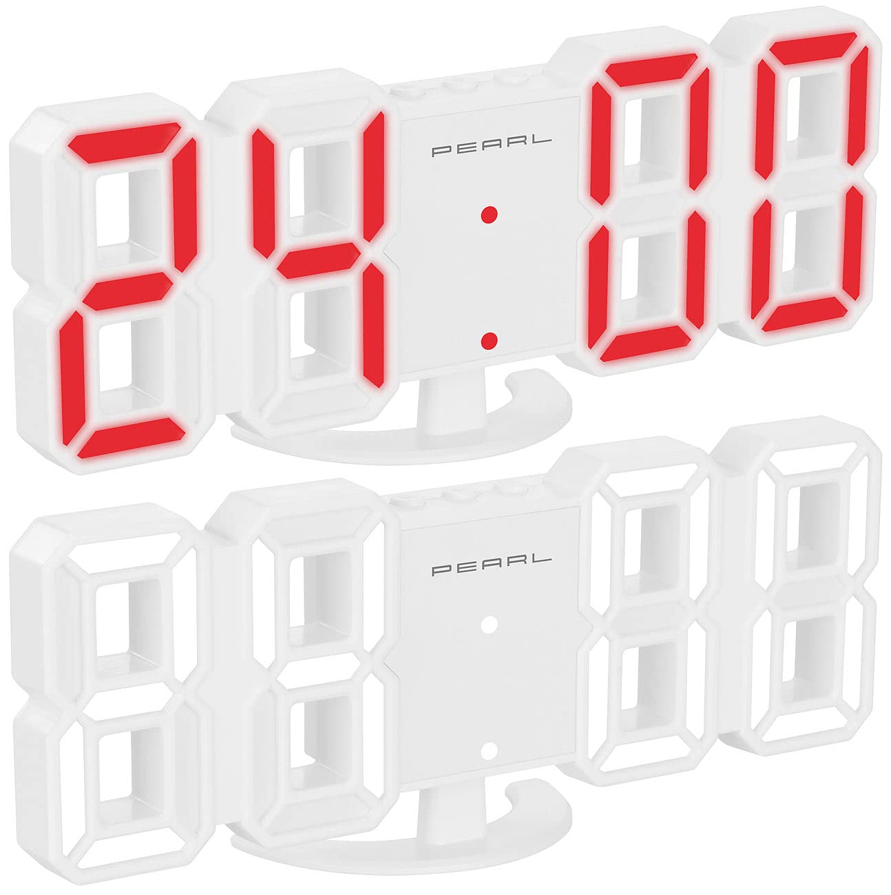 Lunartec LED-Uhren USB Tisch- Wanduhr weiß-rot mit Wecker