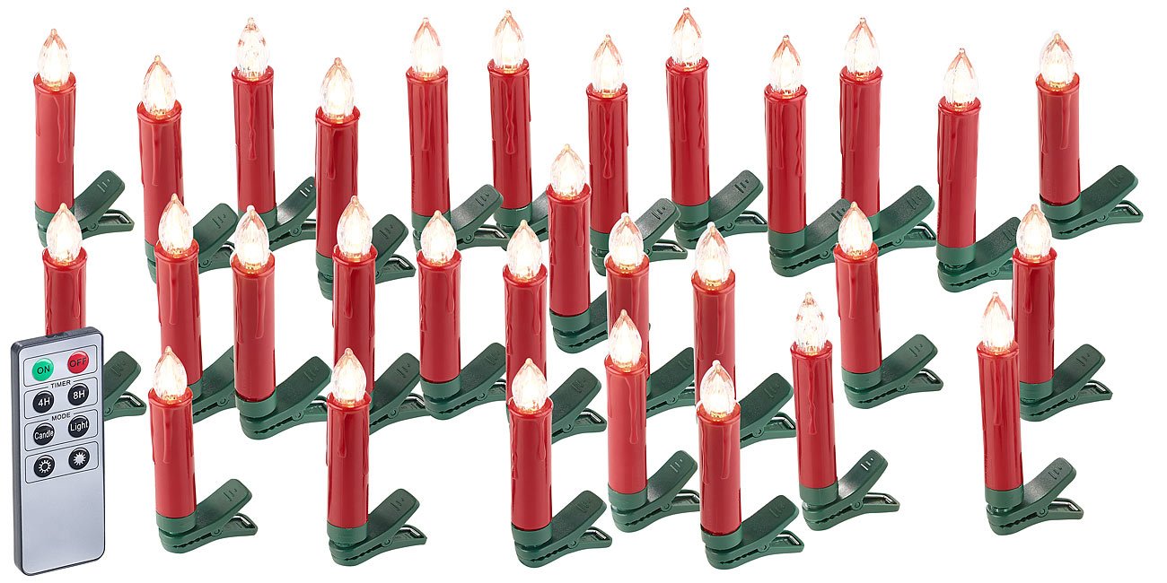 Lunartec Weihnachtskerzen LED-Christbaumkerzen 30er rot