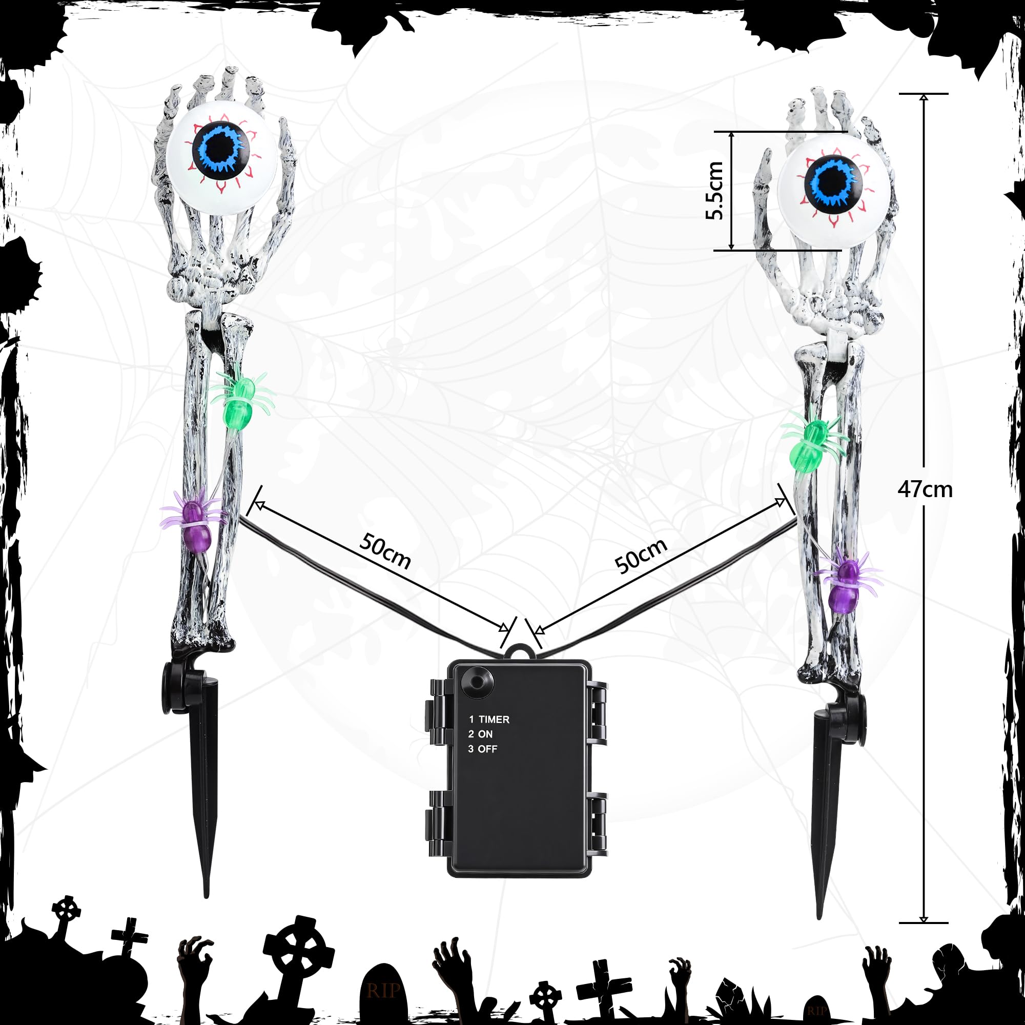 Qedertek Lighting Halloween Skelett-Hände Deko blau 2er-Set
