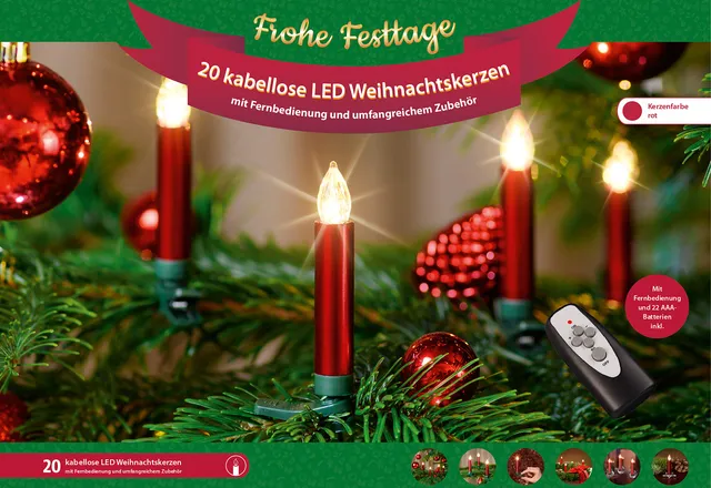 Bonetti Wireless Christmas Candles LED 20er Rot warmweiß