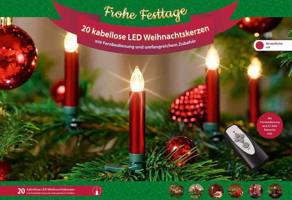 Bonetti Wireless Christmas Candles LED 20er Rot warmweiß