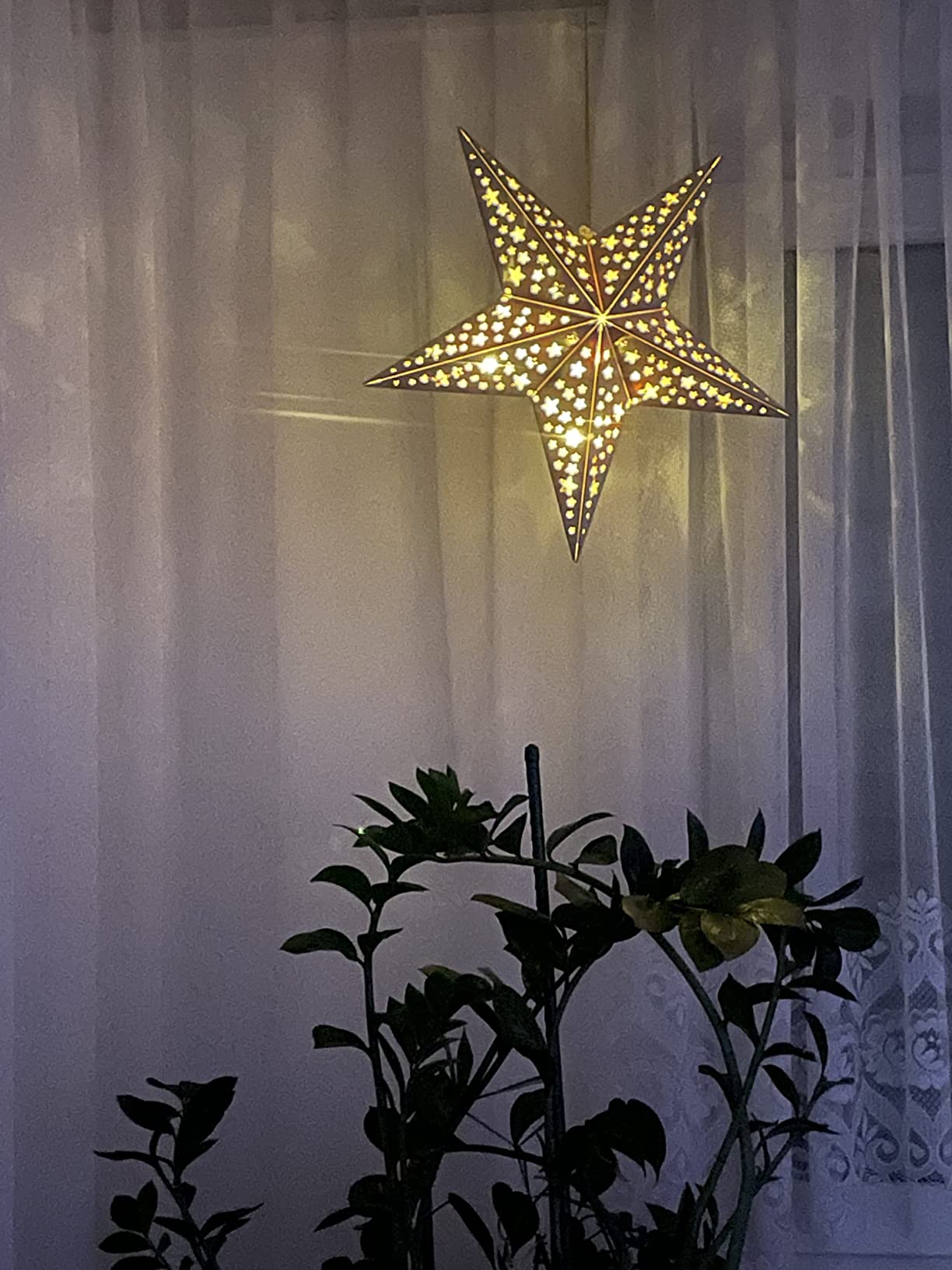 Bonetti Glowing Stars Holzstern 40 cm Ornament mit 10 LEDs