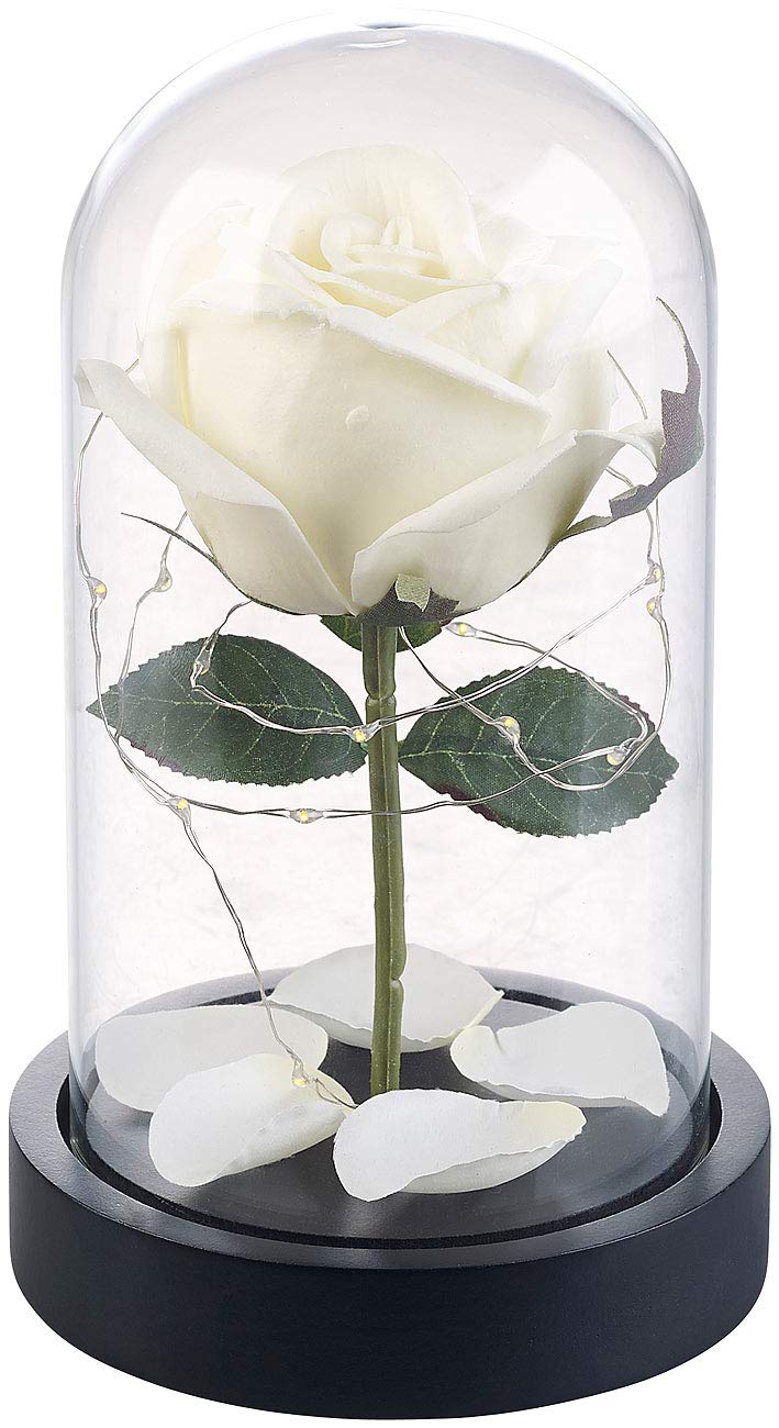 Lunartec LED Rose im Glas weiß warmweiß 25 LEDs Batterie