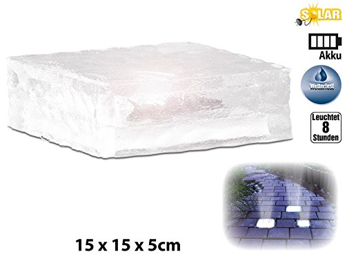 Lunartec Außenbeleuchtung Solar-Glasbaustein L weiß 15x15x5 cm