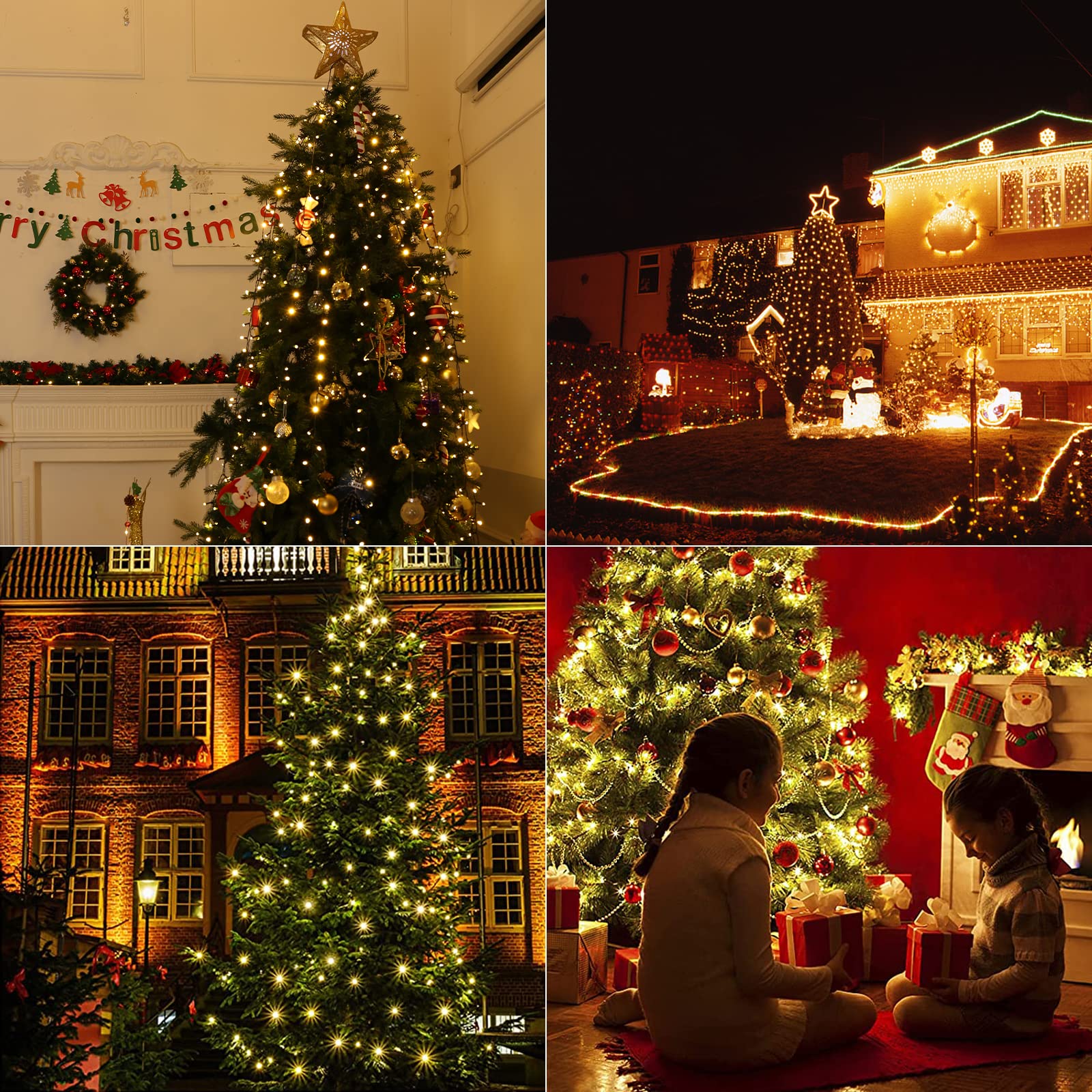 elktry Weihnachtsbaum Lichterkette Ring 400 LED warmweiß 2M