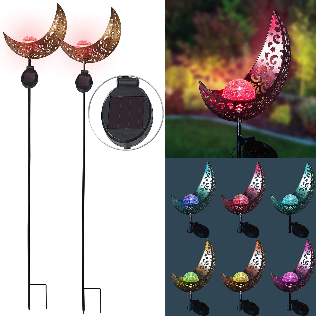 Lunartec Licht-Dekoration Solar-Mondleuchte 2er-Set RGB IP44