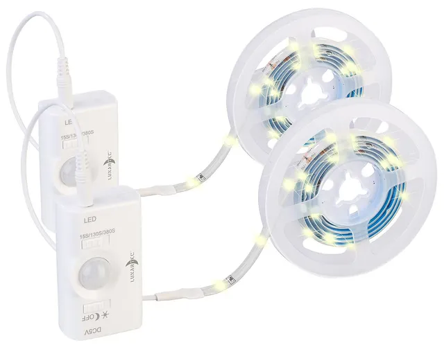 Lunartec LED-Streifen Akku 2er-Set 100 cm warmweiß PIR 180 lm