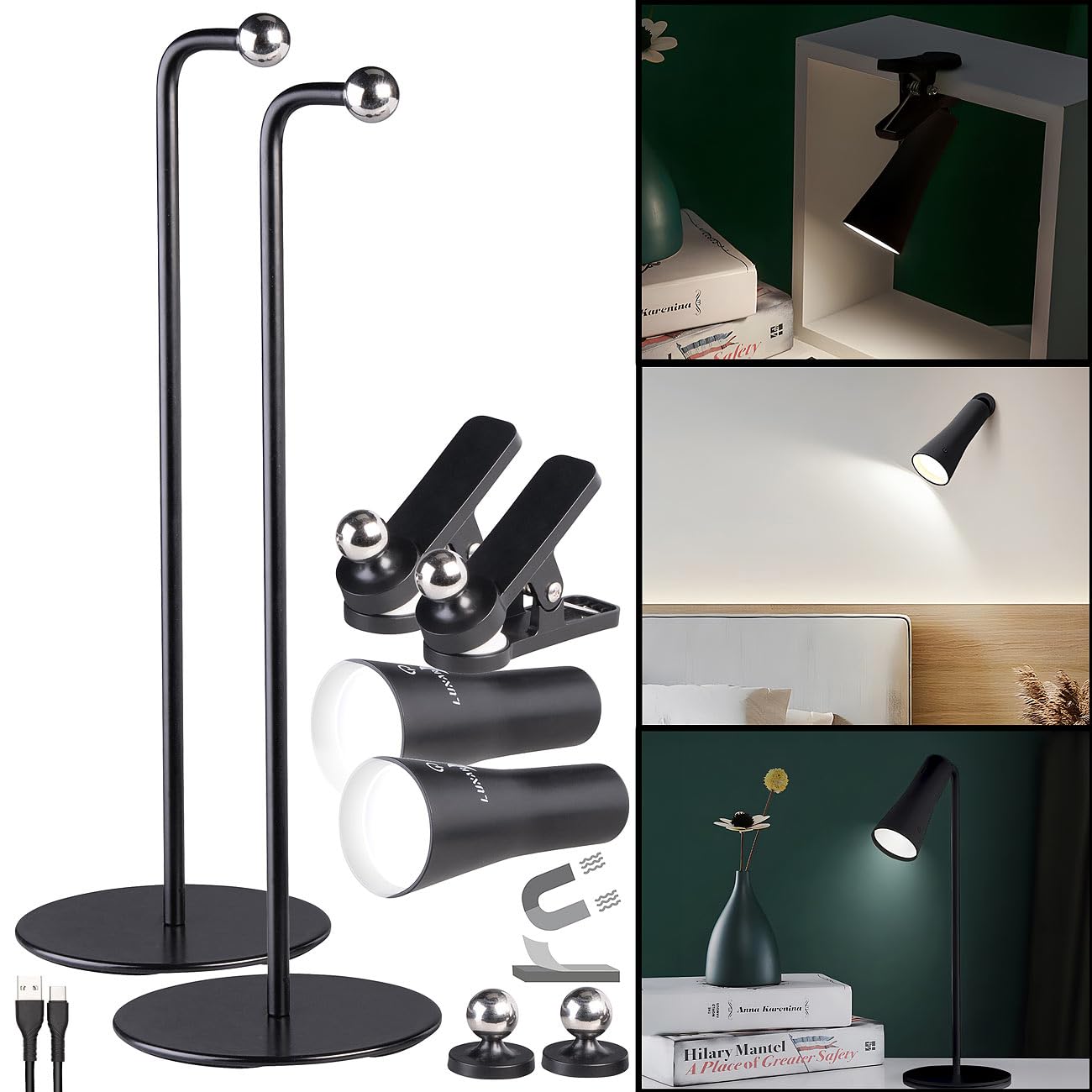 Lunartec Taschenlampen 4in1 Akkuleuchte 2er-Set schwarz 150 lm