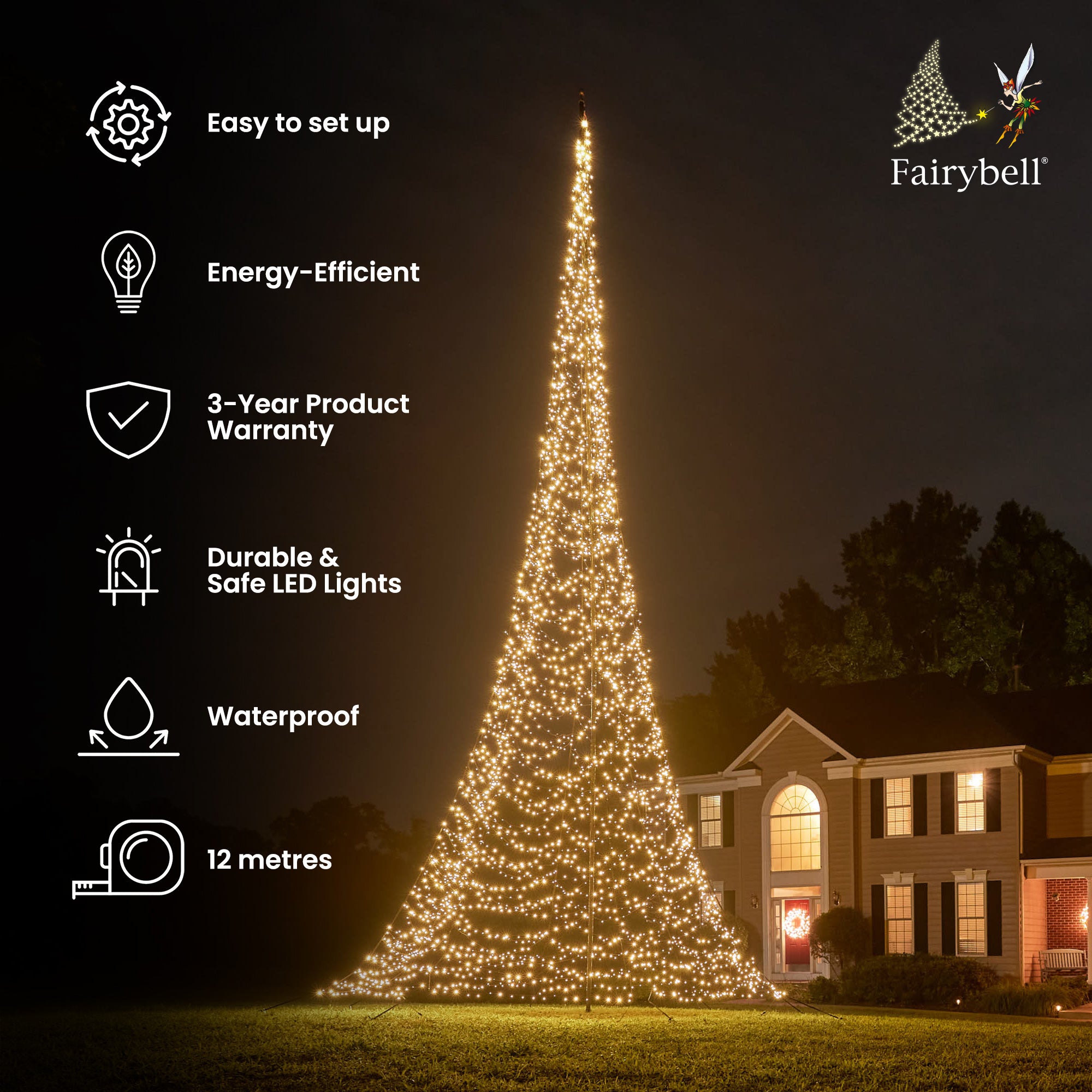 Fairybell Standard 12 m Fahnenmast-Weihnachtsbaum warmweiß 4000 LED