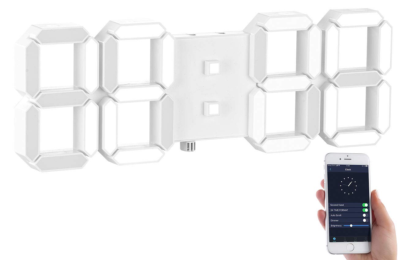 Lunartec LED-Uhren Digital Wanduhr dimmbar 37 cm mit Wecker