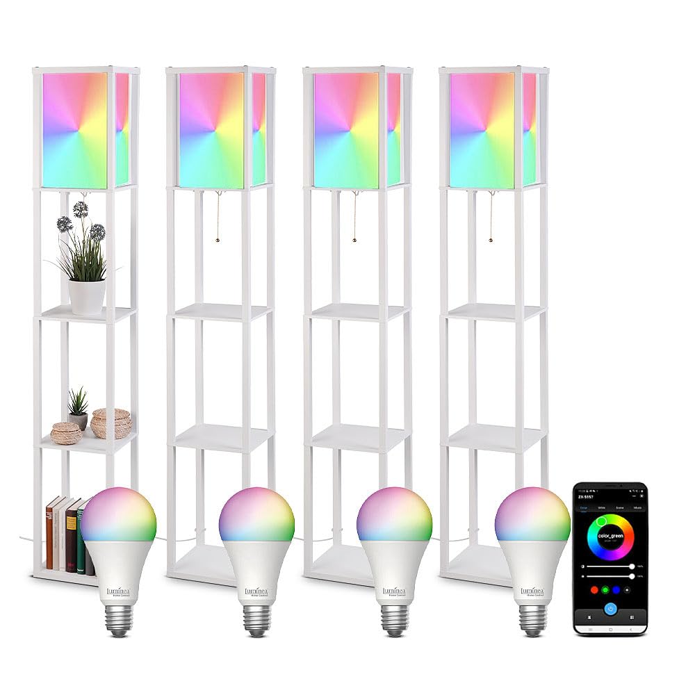 Lunartec Innenbeleuchtung Holzregal-Stehlampe weiß 4er-Set RGB