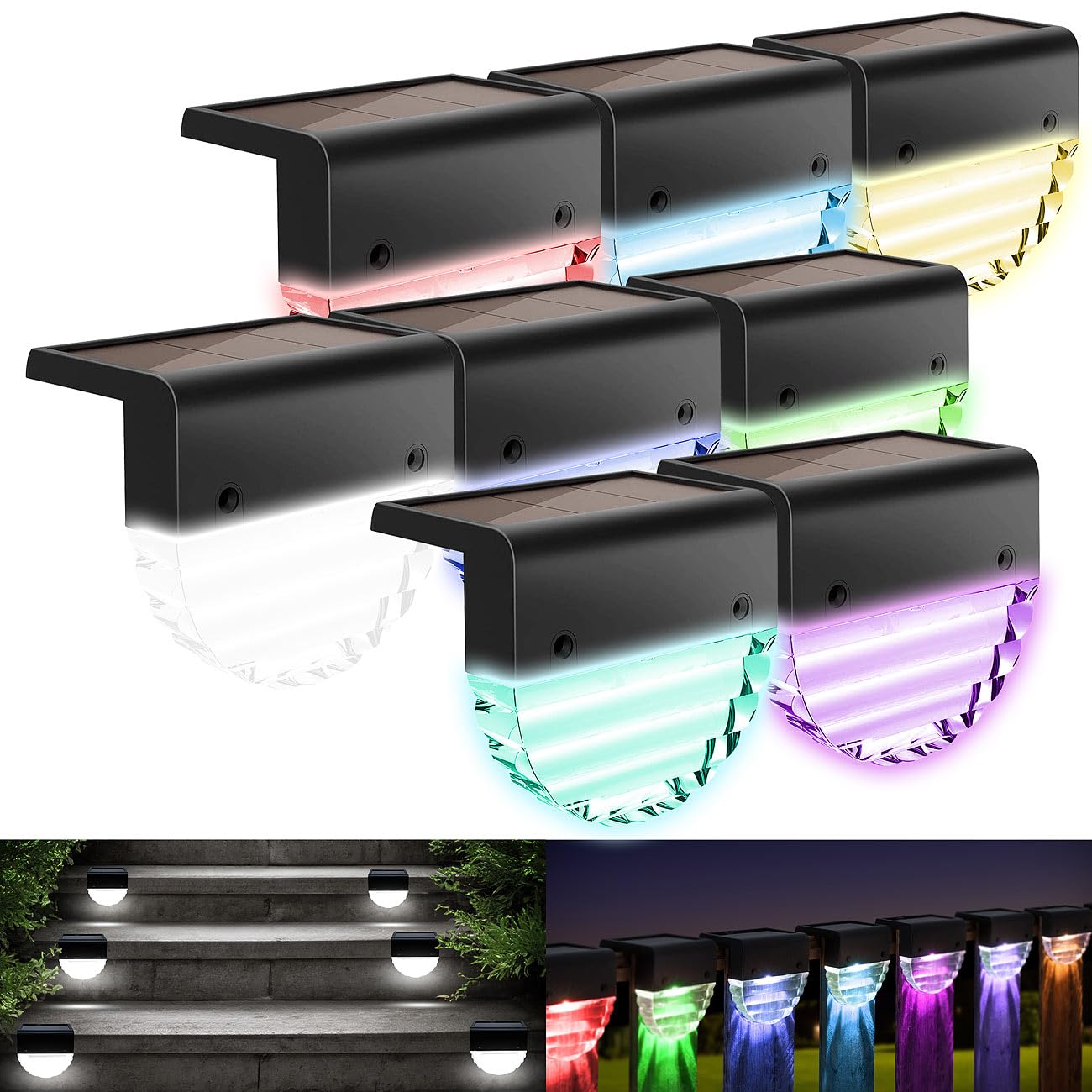 Lunartec Außenbeleuchtung Solarlampen 8er-Set RGBW Treppe Zaun